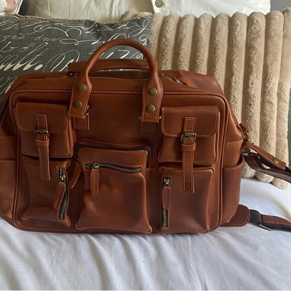 Men’s Leather Soft Brown Leather Laptop Bag with Multi-Pockets . - Picture 2 of 15
